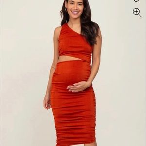 Pink Blush Rust Ruched Cutout One Shoulder Maternity Dress Size Small S New